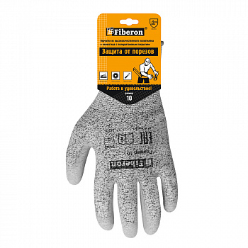 Перчатки "Защита от порезов: КЕРАМИК", со стекловолокном, полиуретановое покрытие, в и/у, 10(XL), Fiberon